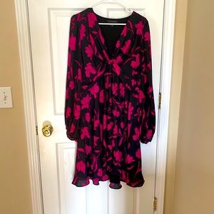 Fuchsia and black dress.